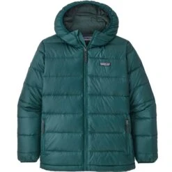 PATAGONIA BOYS' HILOFT DOWN SWEATER HOODY DARK BOREALIS GREEN 22